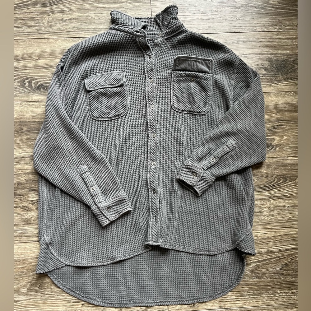 AERIE Oversized Waffle Knit Button Up
